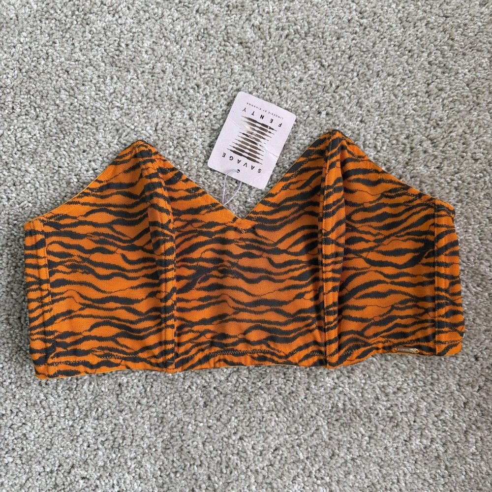 Savage X Fenty Longline Bra Womens 2X Orange Tiger Print Strapless Wireless